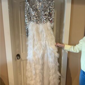 Elegant Silver and White Sequin Prom Dress